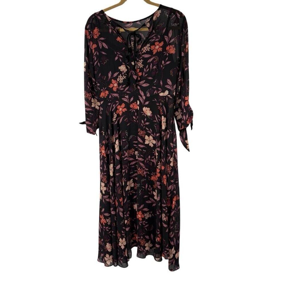 I. Madeline Passionate Love Black‎ Floral Print Midi Dress XL Womens View 4